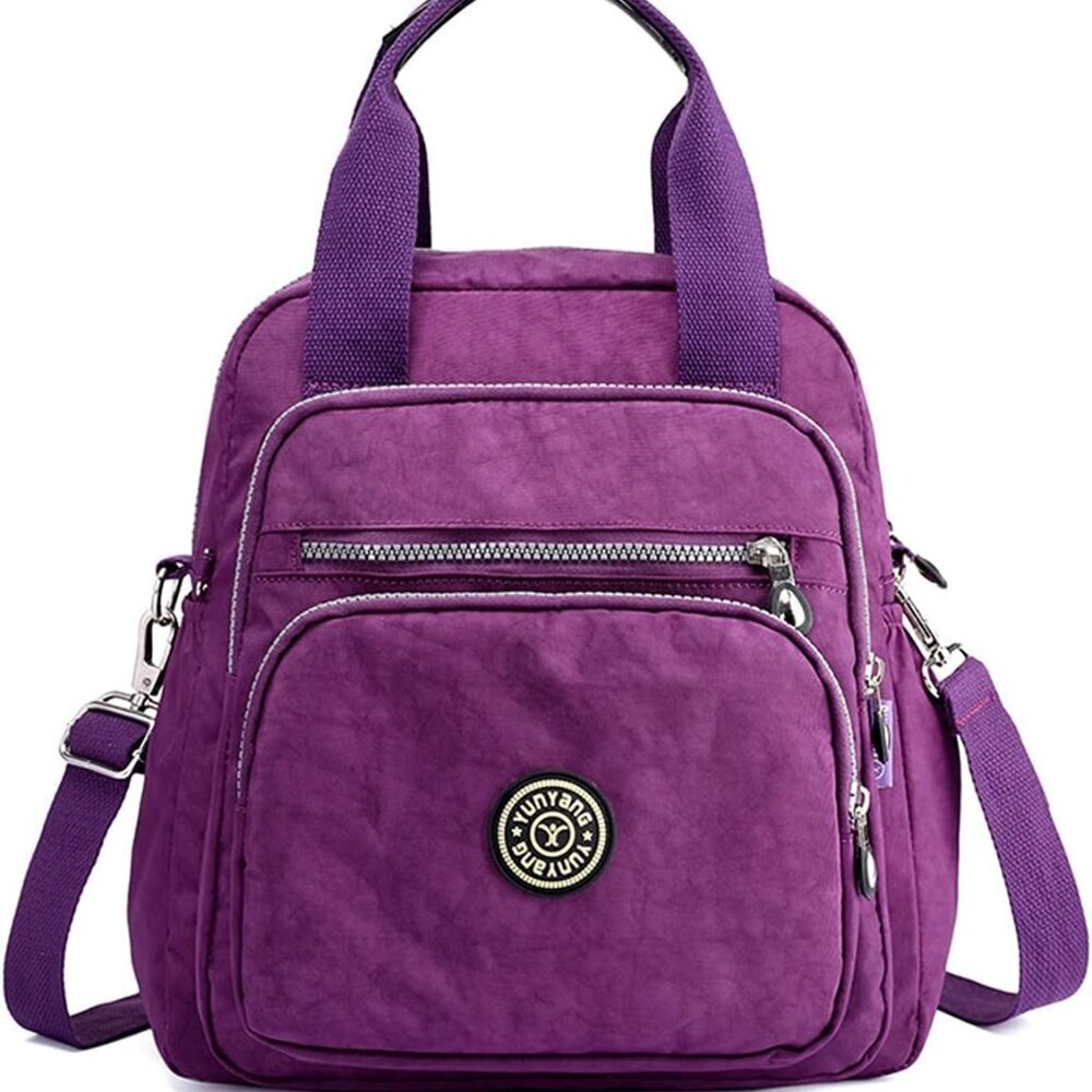 Casual Nylon Backpack Women Daily Use Shoulder Bag Crossbody Daypack Purple